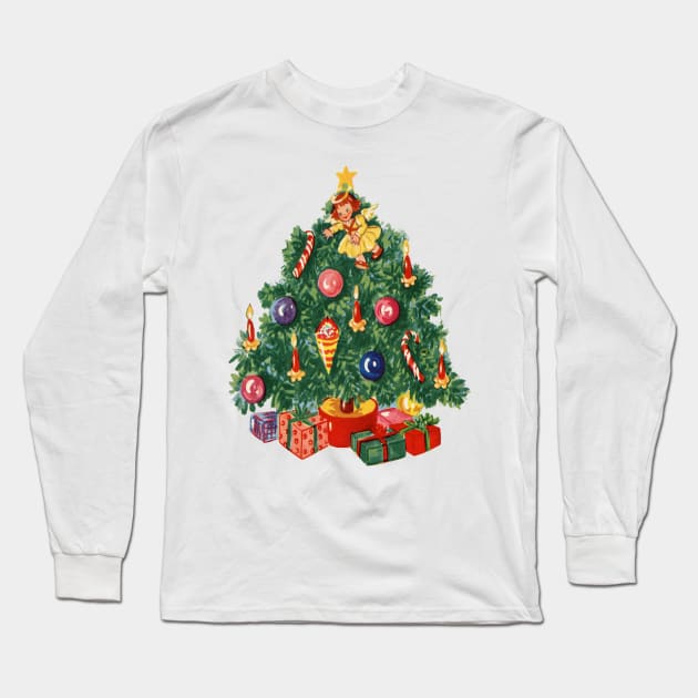 1980s Ugly Christmas Sweater Retro Christmas Tree Long Sleeve T-Shirt by Tina